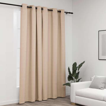 vidaXL Gordijn linnen-look verduisterend met ogen 290x245 cm, Verzenden, Nieuw, Beige