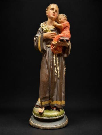 Beeld, Sint-Antonius met het Kind Jezus. - 32 cm - Gips
