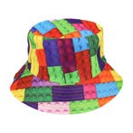 Bucket Hat Hoedje – Bouwblokjes Print - Omkeerbaar – One, Nieuw