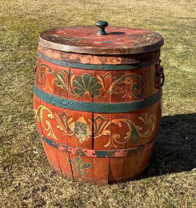 Container - Hout - Volkskunst - Handgeschilderd vat, Antiek en Kunst, Curiosa en Brocante