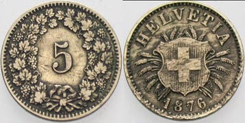 5 Rappen 1876 B Schweiz-eidgenossenschaft, Verzenden