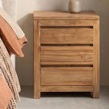 *WOONWINKEL* Tower Living Corona Nachtkastje Teakhout 3 Lade, Verzenden, Nieuw