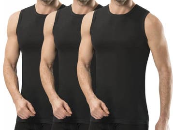 3 stuks SQOTTON® A-shirt - O-neck - mouwloos - Zwart, Verzenden