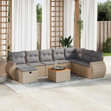 vidaXL 9-delige Loungeset met kussens poly rattan beige, Verzenden, Nieuw, Loungeset