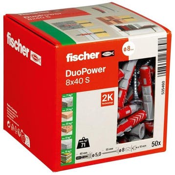 Universele plug met schroef | Fischer DuoPower | 50 stuks, Verzenden, Nieuw