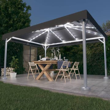 vidaXL Prieel met LED-lichtslinger 400x300 cm aluminium, Verzenden, Nieuw