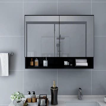 vidaXL Badkamerspiegelkast LED 80x15x60 cm MDF zwart, Verzenden, Nieuw