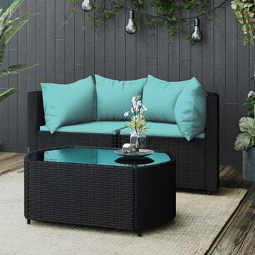 vidaXL 3-delige Loungeset met kussens poly rattan zwart, Verzenden, Nieuw, Loungeset