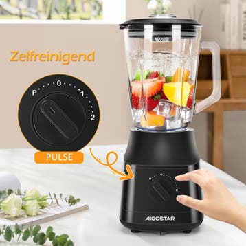 Blender - Smoothie Maker - Glazen kan - 1,5L - 600W - Zwart, Verzenden, Zo goed als nieuw