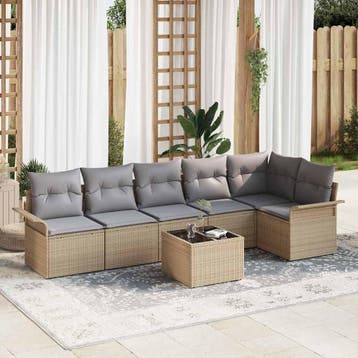 vidaXL Tuin Sofa Set 7 st Beige poly rattan, Verzenden, Nieuw, Rotan, 7 zitplaatsen