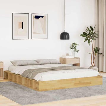 vidaXL Bedframe zonder matras 140x190 cm massief hout eiken, Huis en Inrichting, Slaapkamer | Bedden, Bruin, Verzenden, Hout, Nieuw
