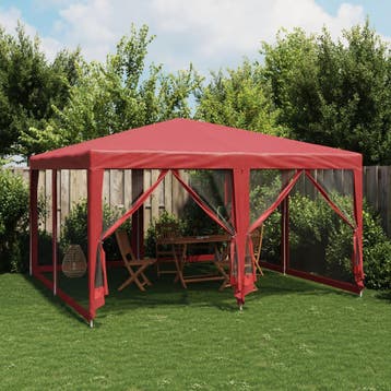 vidaXL Partytent met 8 mesh zijwanden 4x4 m HDPE rood, Tuin en Terras, Verzenden, Nieuw, Partytent