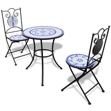 vidaXL 3-delige Bistroset keramische tegel blauw en wit, Verzenden, Nieuw, Overige materialen, 3 zitplaatsen