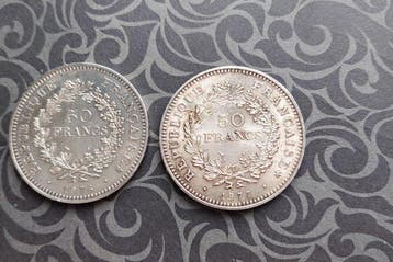 Frankrijk. 50 Francs 1976/1977 Hercule (lot de 2 monnaies)