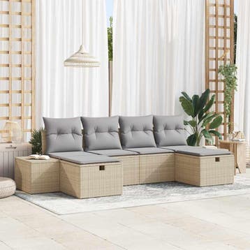 vidaXL Tuin Sofa Set 6 st Beige poly rattan, Verzenden, Nieuw, 6 zitplaatsen