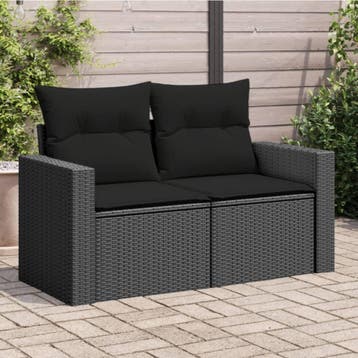 vidaXL Tuinbank met kussens 2-zits zwart poly rattan, Verzenden, Nieuw