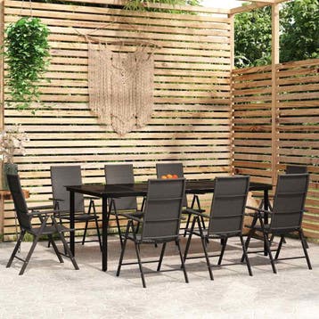 vidaXL 9-delige Tuinset zwart, Verzenden, Nieuw, 8 zitplaatsen, Rvs