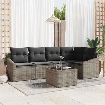 vidaXL Tuinbankenset 6 st Lichtgrijs poly rattan, Verzenden, Nieuw, 6 zitplaatsen