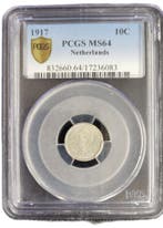 Koningin Wilhelmina 10 cent 1917 PCGS MS64 gecertificeerd, Verzenden, Zilver, 10 cent, Koningin Wilhelmina