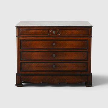 Ladekast - Hout, Satijnhout, Marmer - Louis Philippe-stijl
