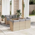 vidaXL 6-delige Loungeset met kussens poly rattan beige, Verzenden, Nieuw, Rotan, Loungeset