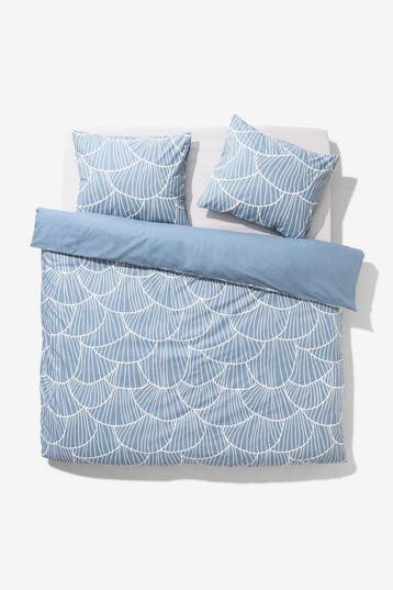 HEMA Dekbedovertrek 200x200/220cm zacht katoen schelpen, Verzenden, Nieuw, Blauw