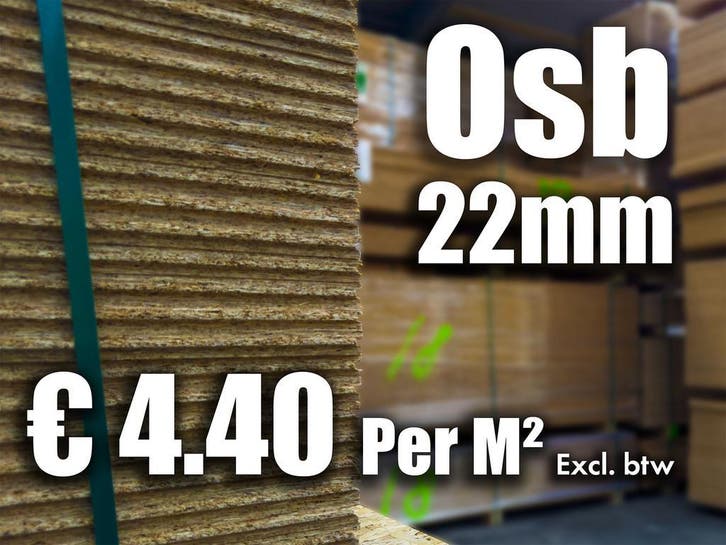 OSB platen met schoonheidsfoutje. 22mm € 4.40 per M², Doe-het-zelf en Verbouw, Platen en Panelen, 20 tot 50 mm, Nieuw, Overige materialen