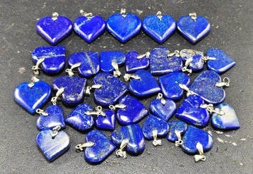 Lapis Lazuli-edelsteen Hartvormige hangers - Hoogte: 32 mm -