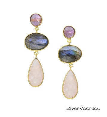 Exclusieve 925 zilveren oorstekers gold plated bezet met ame, Sieraden, Tassen en Uiterlijk, Oorbellen, Verzenden, Nieuw, Zilver
