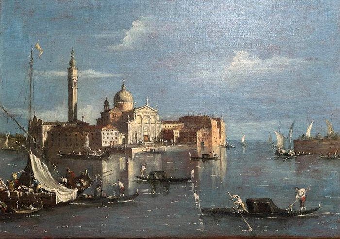 Scuola vedutista veneziana (XIX) - Veduta di Venezia con, Antiek en Kunst, Kunst | Schilderijen | Klassiek