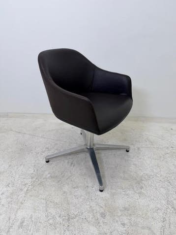 Vitra Softshell kuipstoel luxe bruin leder alu gepolijst, Kantine of Aula, Ophalen of Verzenden, Gebruikt, Stoel