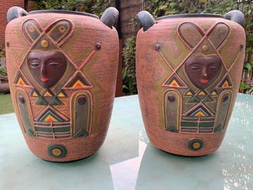 Vaas (2) - Terracotta, Keramiek - Set van planters