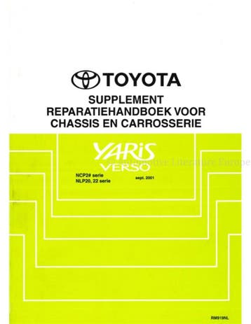 2001 TOYOTA YARIS CHASSIS EN CARROSSERIE SUPPLEMENT, Auto diversen, Handleidingen en Instructieboekjes