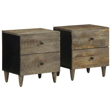vidaXL Nachtkastjes 2 st 40x33x46 cm massief mangohout, Verzenden, Nieuw, Hout