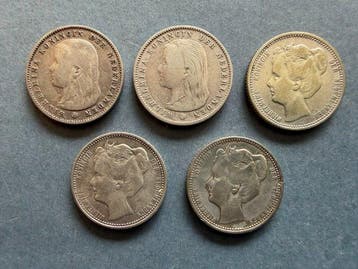 Nederland. Wilhelmina. 25 Cents 1893, 1897, 1902, 1903 en