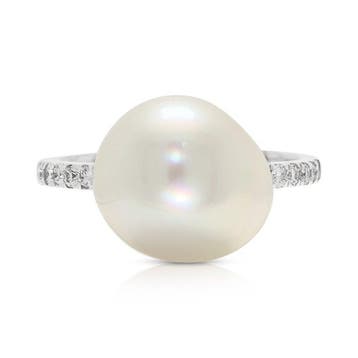 Ring - 18 karaat Witgoud - 0.30ct. tw. Parel - Diamant, Nieuw
