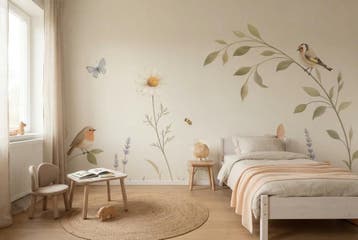 Bloemen behang kinderkamer – vogels en vlinders, Verzenden, Fotobehang