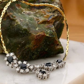 18 Krt. Gouden Cardano schakelcollier met saffier en diam..., Gebruikt, Ophalen of Verzenden, Met edelsteen, Goud