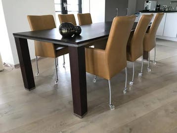 Set van 6 leren eetkamerstoelen met wieltjes en armleuning, Huis en Inrichting, Stoelen, Ophalen of Verzenden, Nieuw, Leer