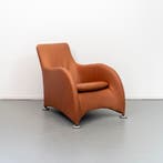 2x Montis Loge Fauteuil Buffaloleder Cognac - Aluminium, Ophalen, 100 tot 125 cm, Zo goed als nieuw, Leer