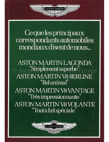 1982 ASTON MARTIN V8 SALOON | VANTAGE | VOLANTE BROCHURE, Nieuw, Author