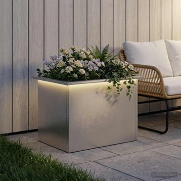 vidaXL Plantenbak met led zilver 40 x 60 x 40 cm Roestvrij, Verzenden, Nieuw, Metaal, 60 tot 100 cm