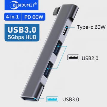 4-Poorts USB-C Hub met PD 60W: USB 3.0, 2.0 & OTG voor MacBo, Verzenden, Nieuw