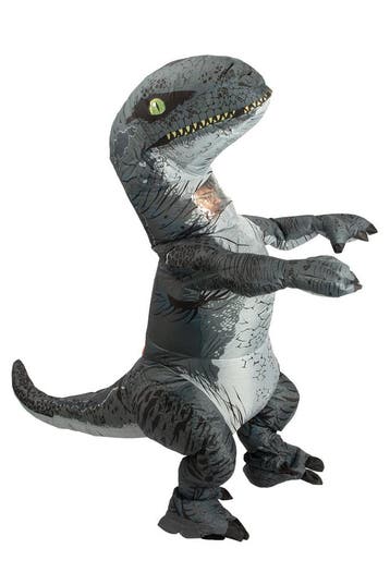 KIMU® Opblaas Kostuum Velociraptor Grijs Opblaasbaar Pak Din, Carnaval, Nieuw, Overige maten, Ophalen of Verzenden
