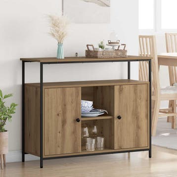 vidaXL Dressoir Artisan Eiken 100 x 35 x 80 cm Bewerkt hout, 100 tot 150 cm, Verzenden, Nieuw, 25 tot 50 cm
