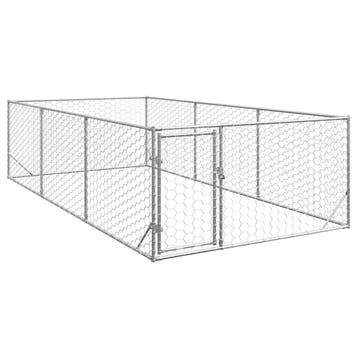vidaXL Hondenhok voor buiten met deur 2x4x1 m gegalvaniseerd, Dieren en Toebehoren, Verzenden, Nieuw