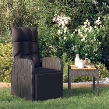 vidaXL Tuinstoel verstelbaar met kussen poly rattan zwart, Tuin en Terras, Tuinstoelen, Verzenden, Nieuw
