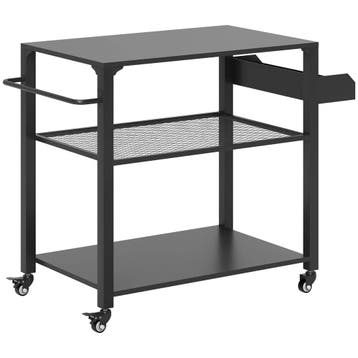Grillwagen 3-Lagen Serveerwagen Met Werkblad Planken Wielen,, Verzenden