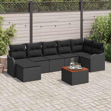 vidaXL Tuinbankenset 8 st Zwart poly rattan, Verzenden, Nieuw, Rotan, 8 zitplaatsen