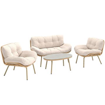 Tuinmeubelset 4-delig Polyrattan Lounge-set Met Tweezitter 2, Tuin en Terras, Verzenden, Nieuw